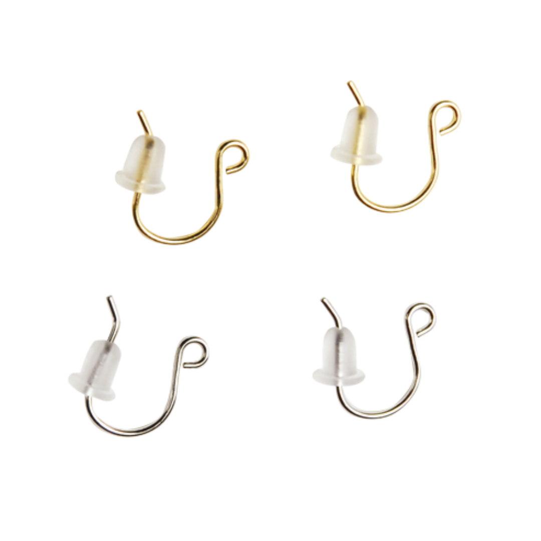 Brass Hook Earrings (with Silicone Backs) (2 pcs)