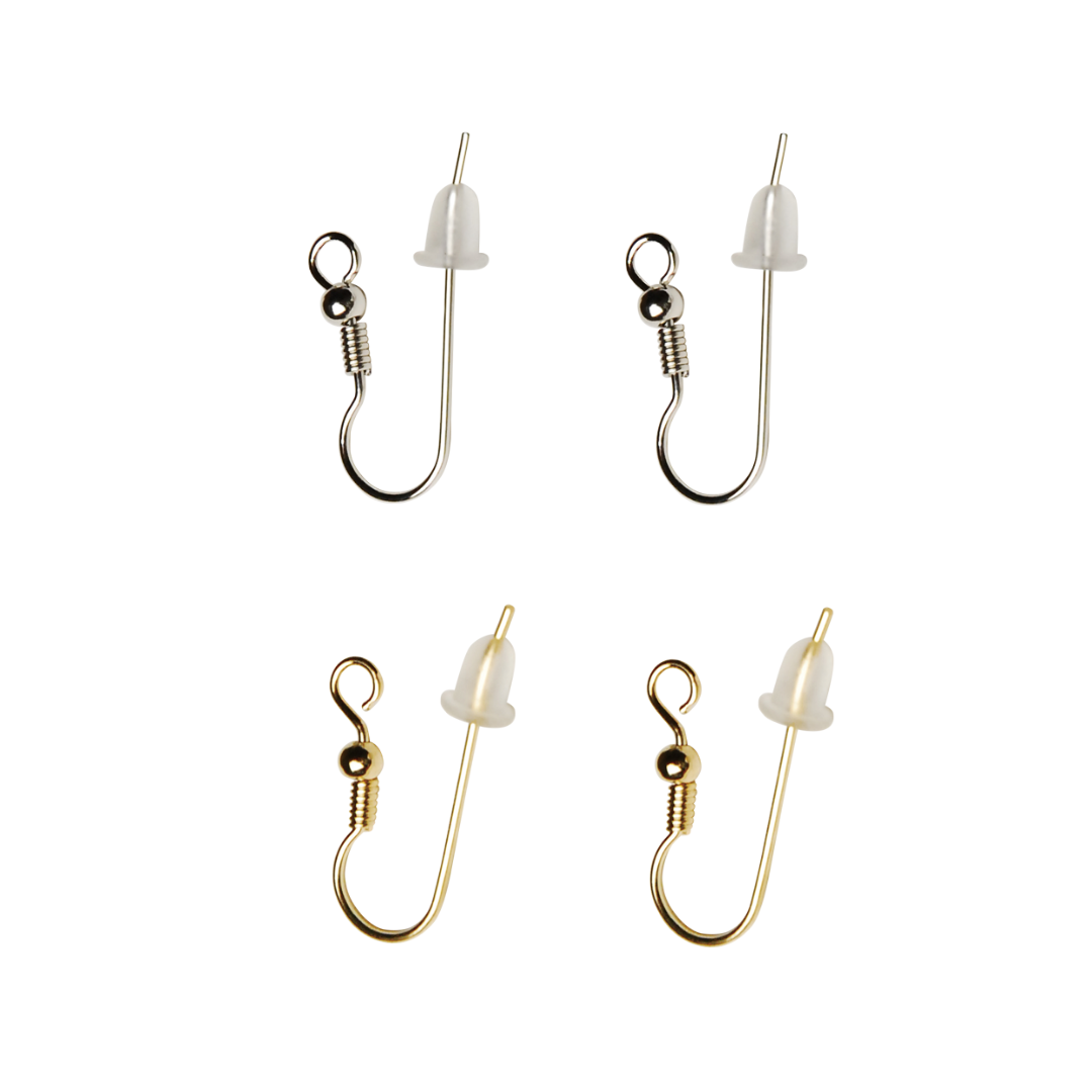 Brass Long Hook Earrings (with Silicone Backs) (2 pcs)