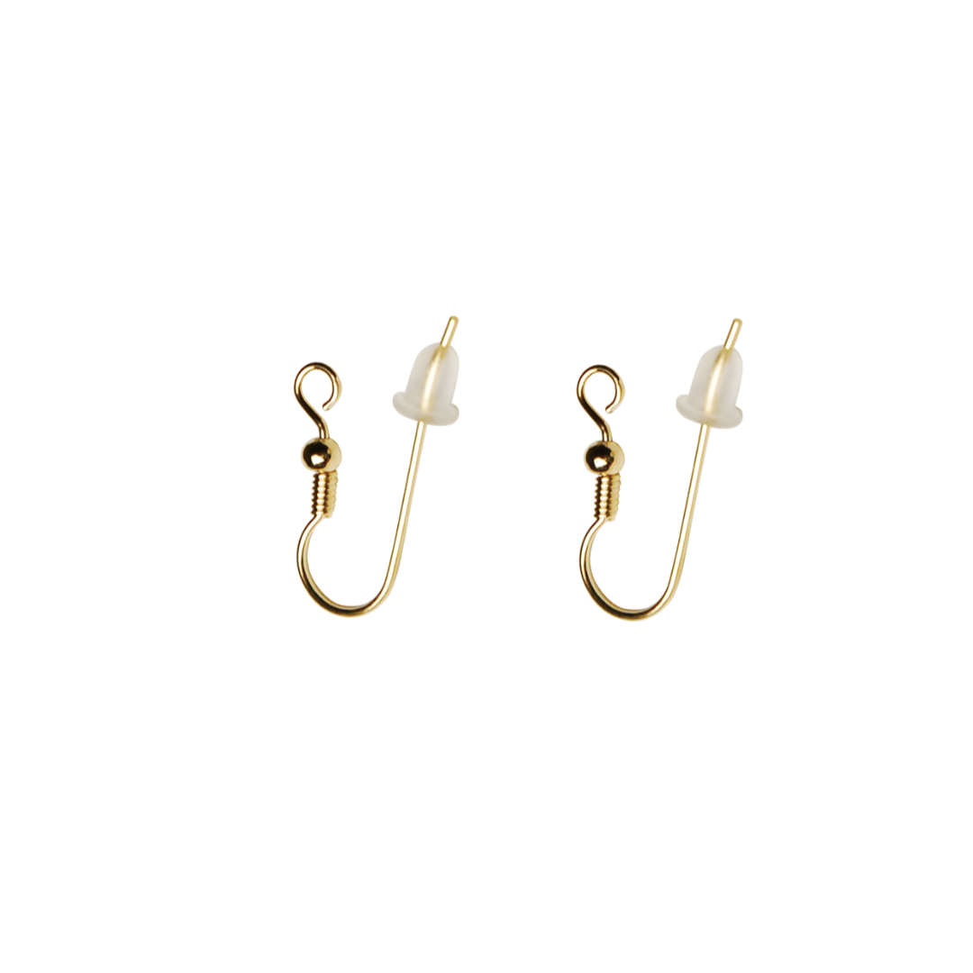 Brass Long Hook Earrings (with Silicone Backs) (2 pcs)