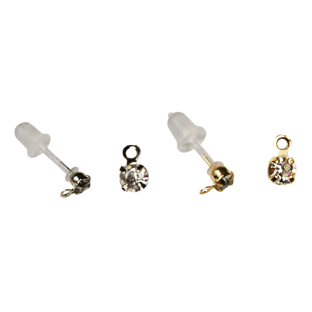T-Post Resin Earrings with Rhinestone (with Silicone Backs) (2 pcs)