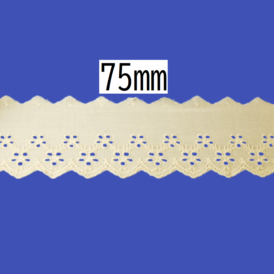 Cotton Lace – 75mm × 13.5m (1 roll)