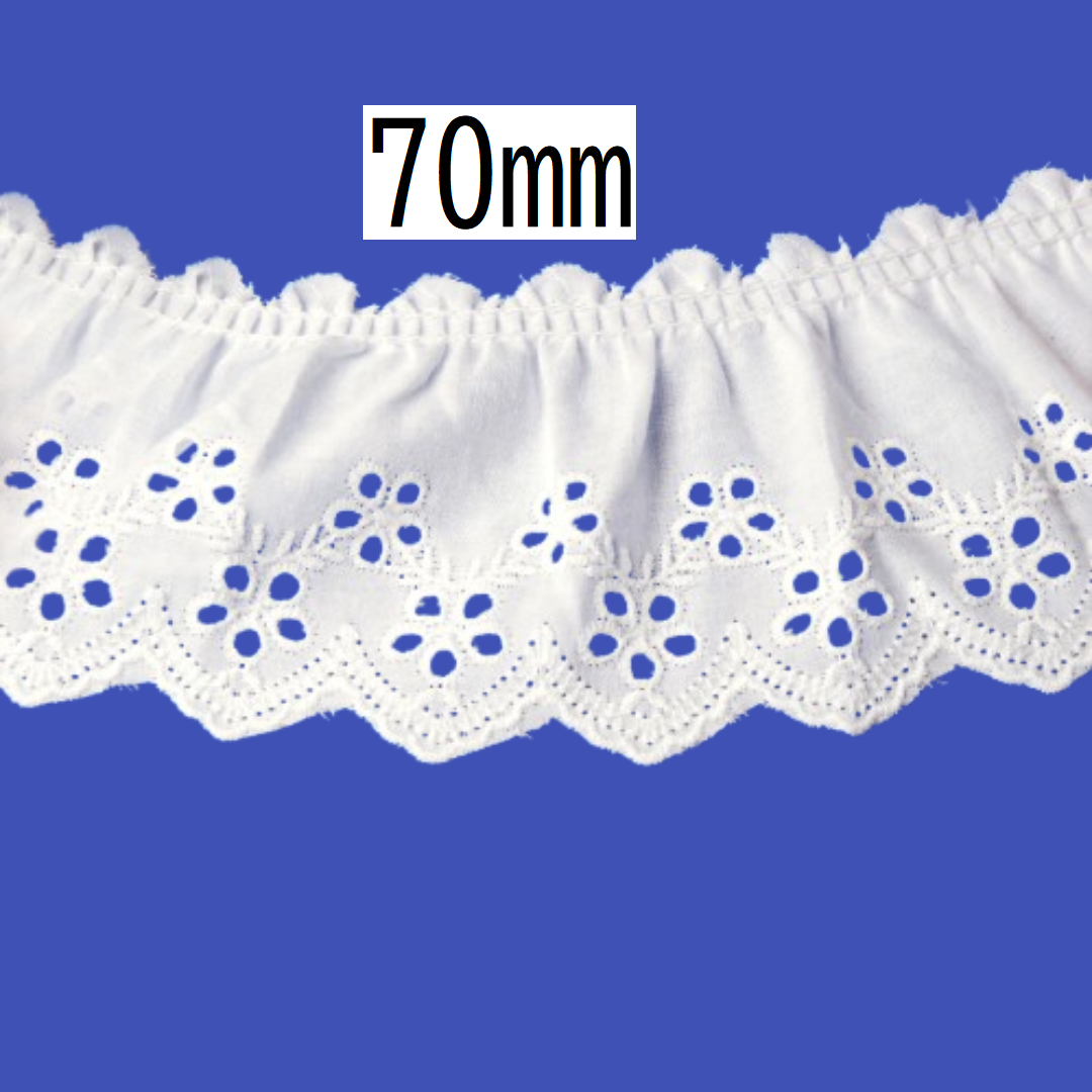 Cotton Tuck Lace – 70mm × 9.5m (1 roll)