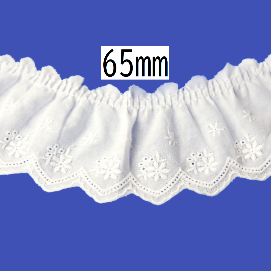 Cotton Tuck Lace – 65mm × 9.5m (1 roll)