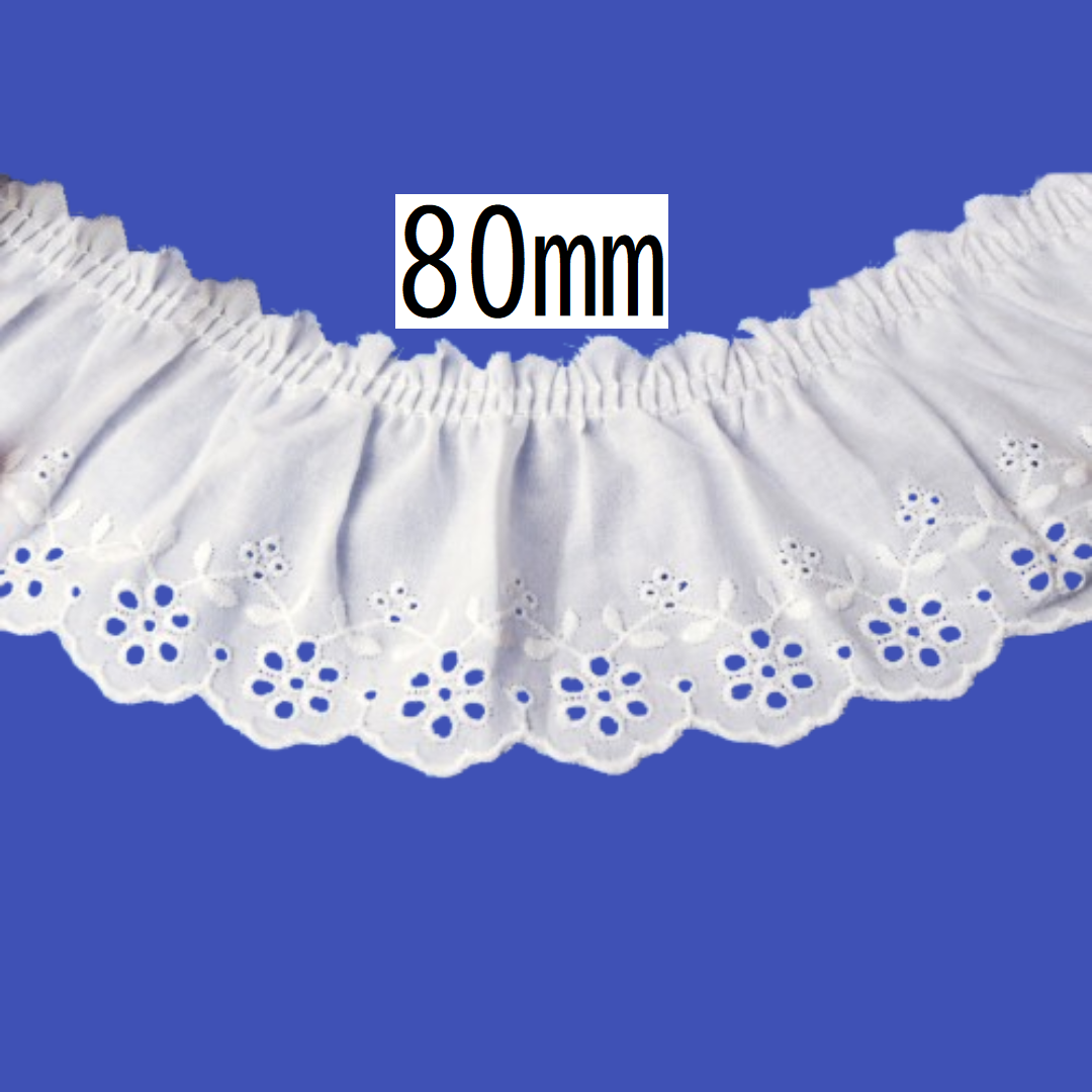 Cotton Tuck Lace – 80mm × 9.5m (1 roll)