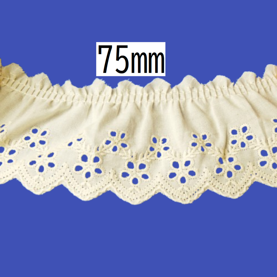 Cotton Tuck Lace – 75mm × 9.5m (1 roll)