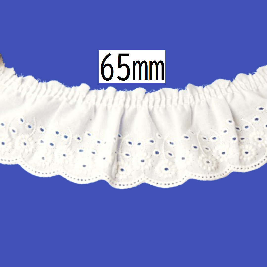 Cotton Tuck Lace – 65mm × 9.5m (1 roll)