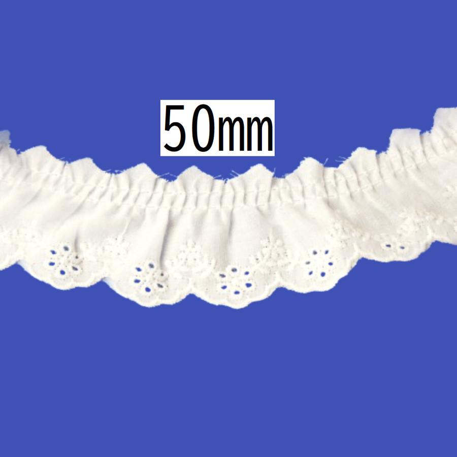 Cotton Tuck Lace – 50mm × 9.5m (1 roll)