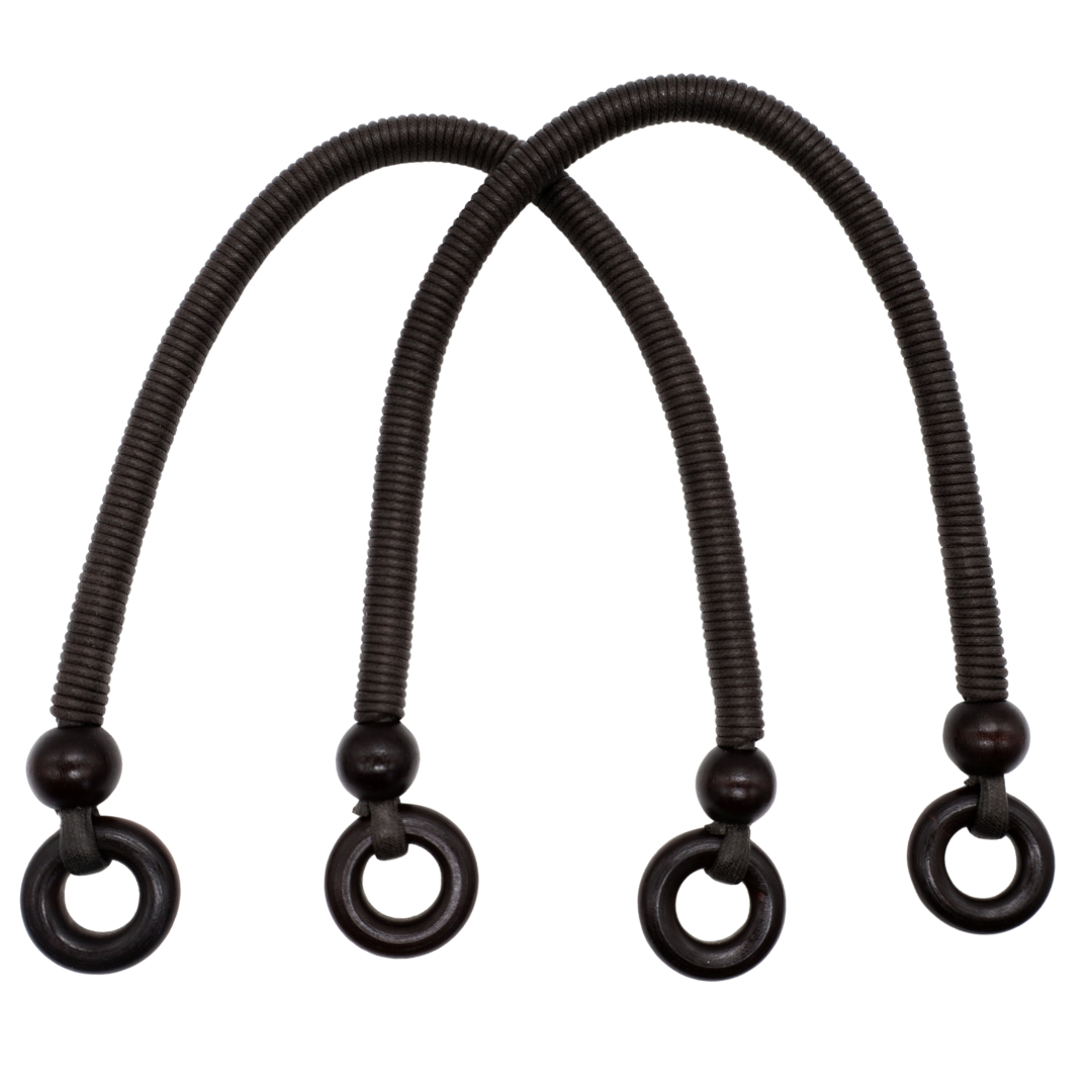 Waxed Cotton Bag Handles with Wood Accents – 10mm × 40cm, 2 pcs | Japan
